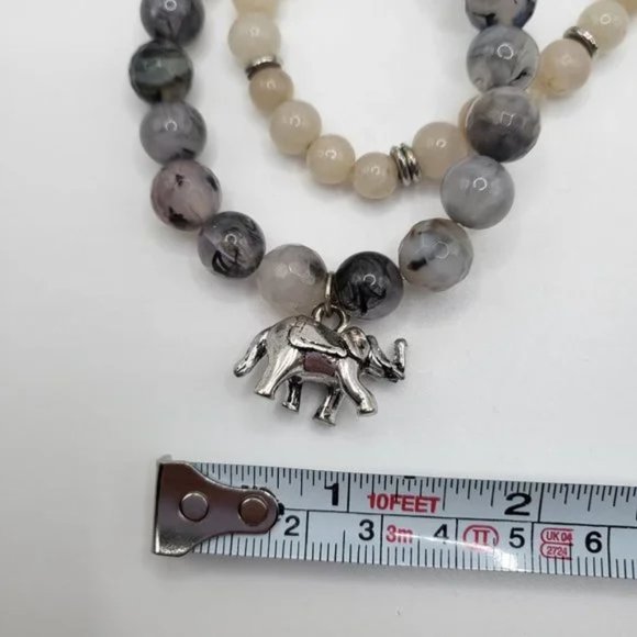 Agate Stretch Bracelet Set with Lucky Elephant Charm: - Picture 8 of 10